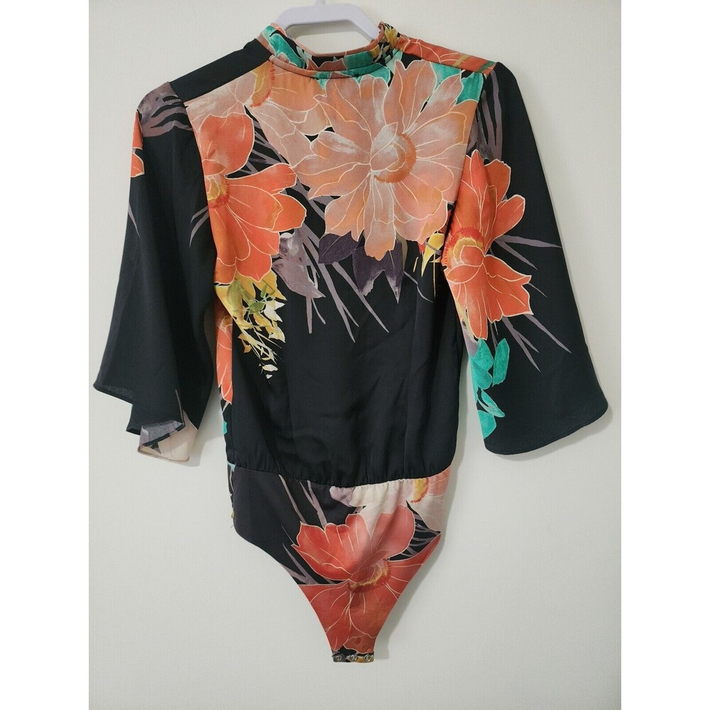 NWT $45 Zara Accessories Womens Blouse Bodysuit Black Orange Green Floral Size S - Picture 2 of 12